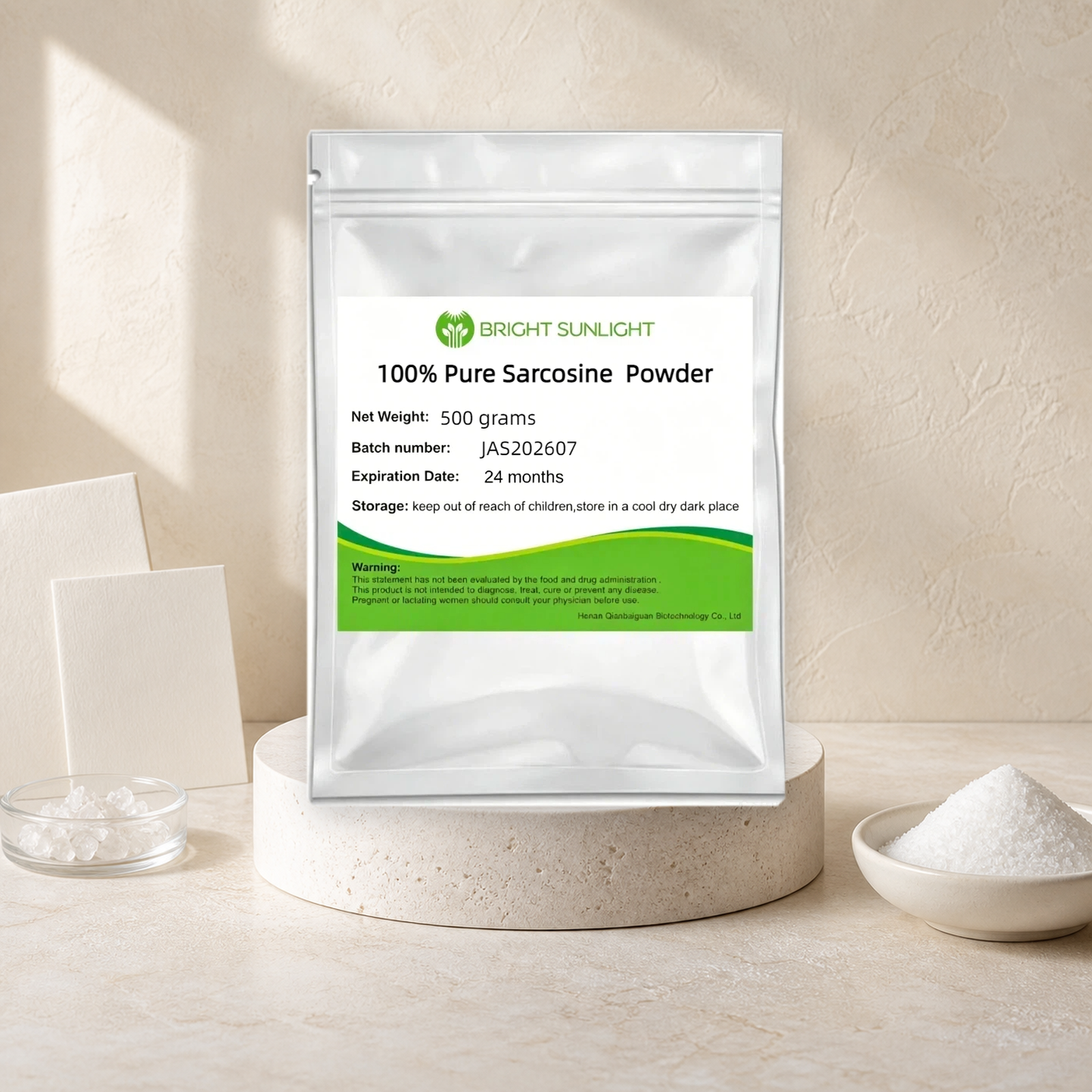 100% Pure Sarcosine Powder CAS 107-97-1.